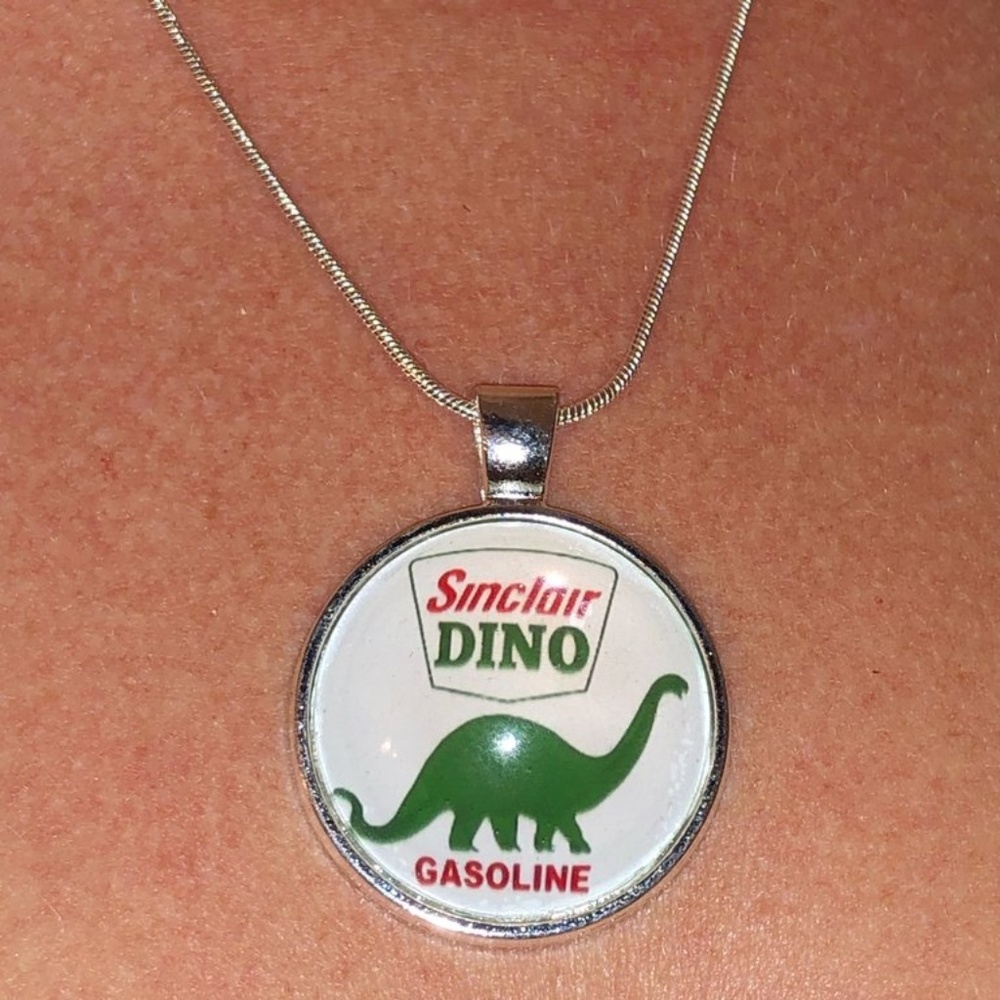 sinclair dino gasoline vintage gas globe necklace